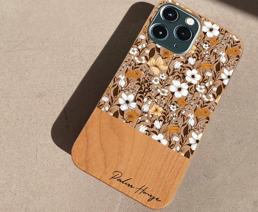 Palm House - Wholesale Phone Case - Women's - Real Wood iPhone Case, Wild Flower Beige, Made in Japan1