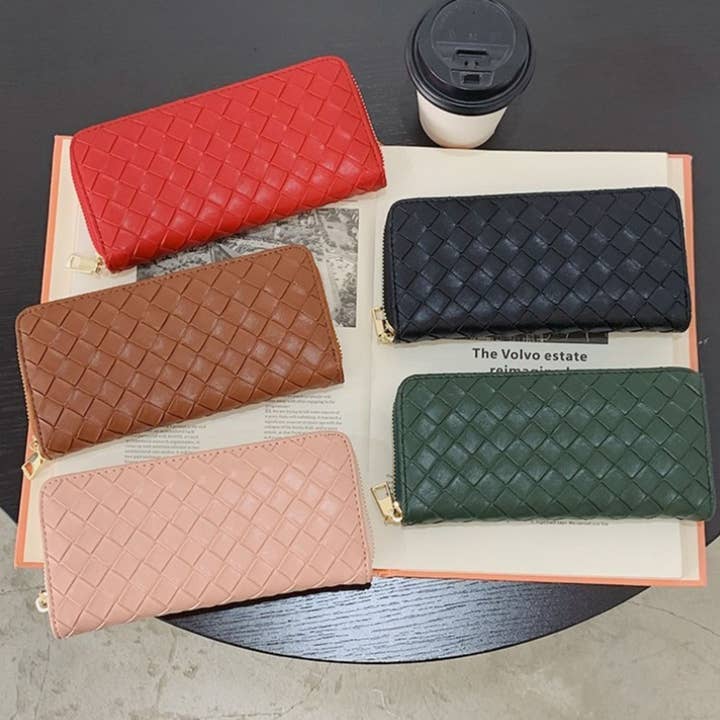 Vegan Leather Woven Long Zip Around Wallet for wholesale by Hatzzi