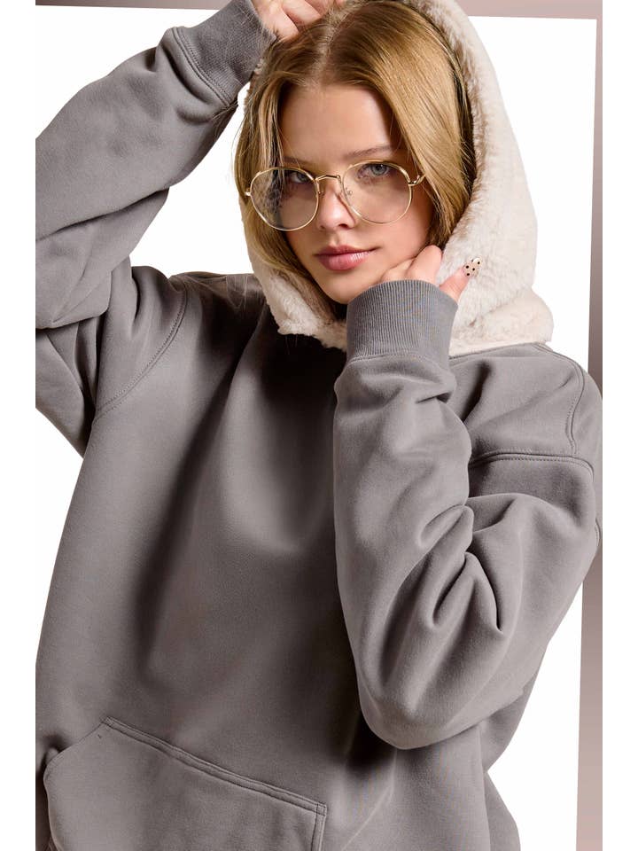 La Miel - Vendita all'ingrosso Felpa con cappuccio - Donna - MDT7717-Felpa Unisex con Cappuccio in Pelliccia Accogliente5