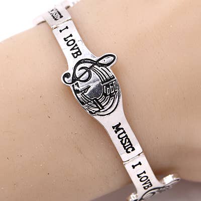 FR3544 I LOVE MUSIC_G clef / Treble Clef Stretch Bracelet for wholesale by 0011 PREMIERE