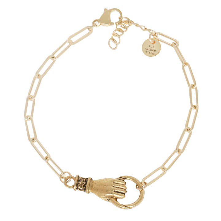 The Gilded Witch – wholesale Charm/dangle bracelet – Gold Filled Milagros Hand of Love Bracelet: Valentine Gothic1