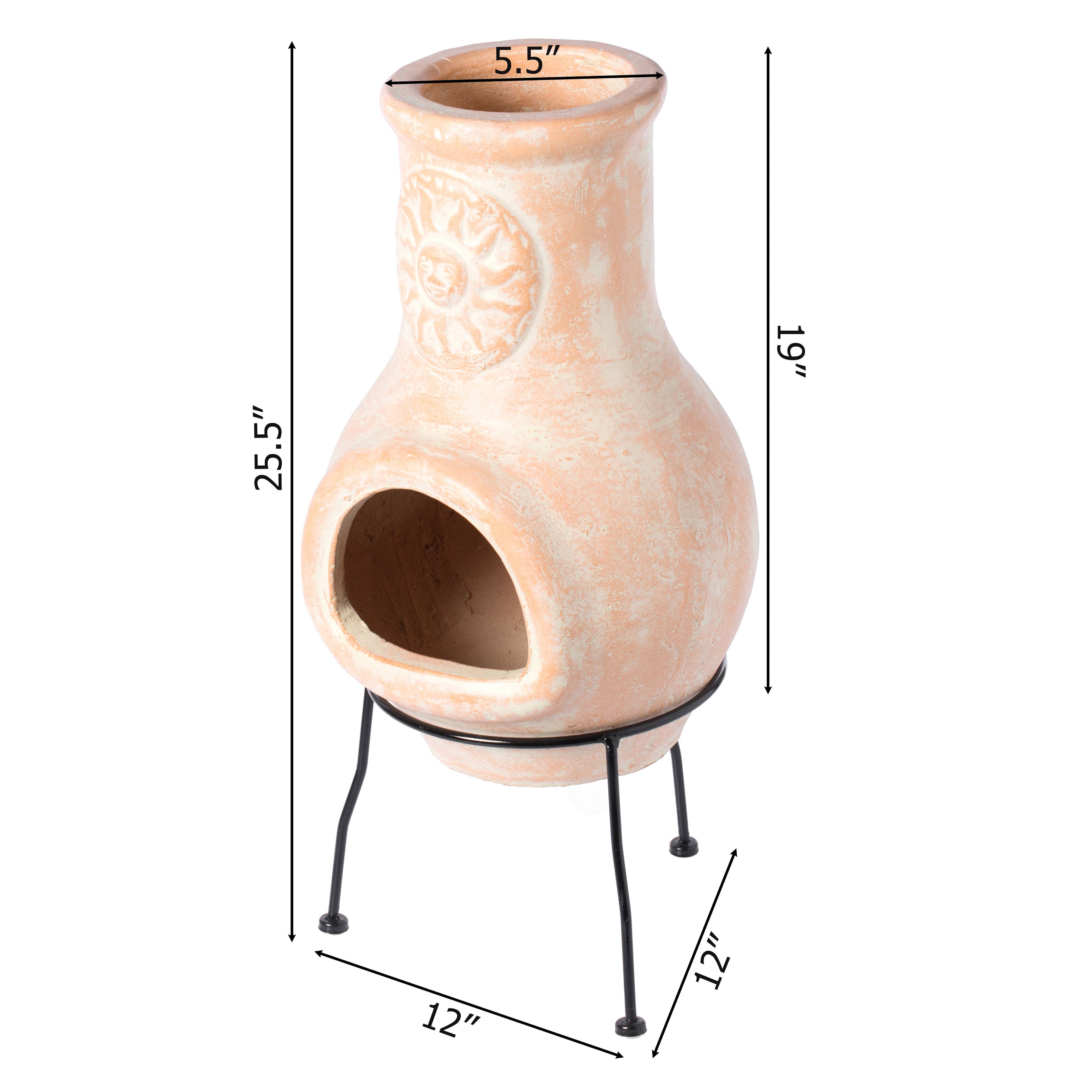 Quickway Imports - Wholesale Fire Pit - Outdoor Clay Chiminea Sun Design Charcoal Burning Fire Pit3