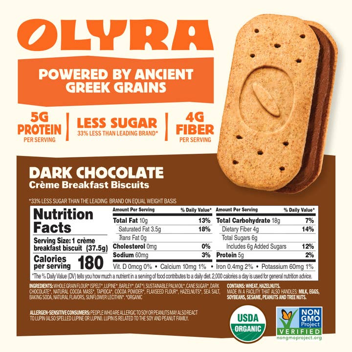 OLYRA - Venta al por mayor Barrita de aperitivo - Galletas de Desayuno Orgánicas con Crema de Chocolate Negro Olyra1
