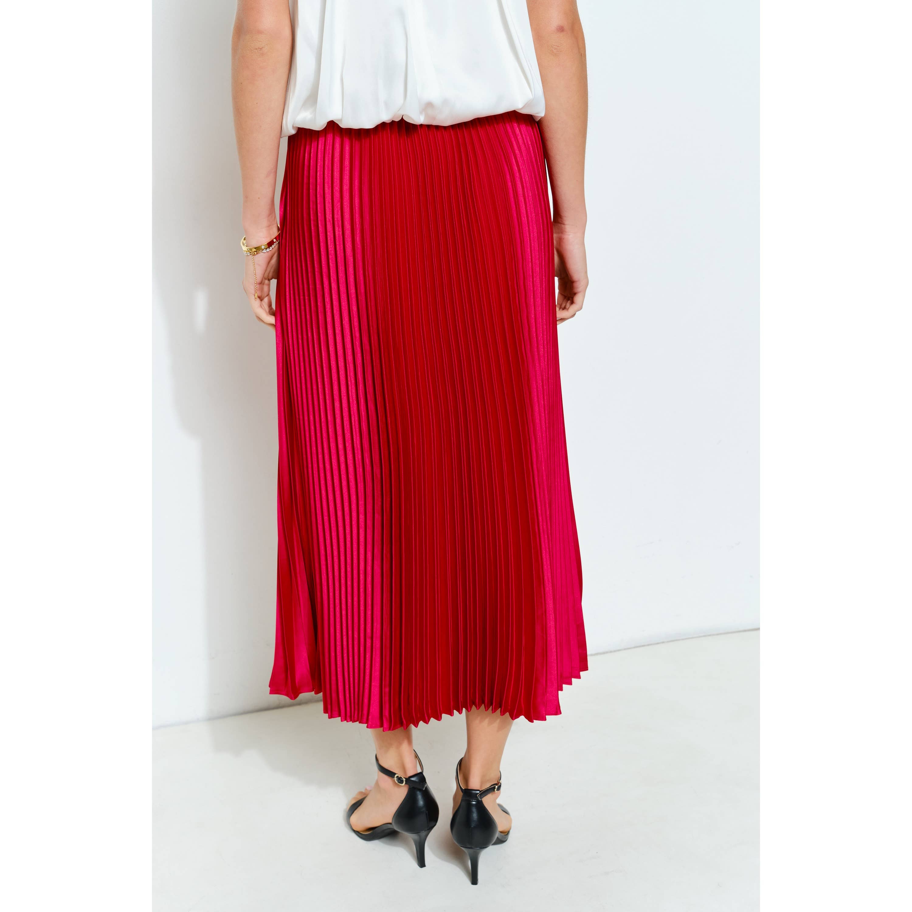 INA - Venta al por mayor Falda - Mujer - Falda larga plisada de satén de cintura alta13