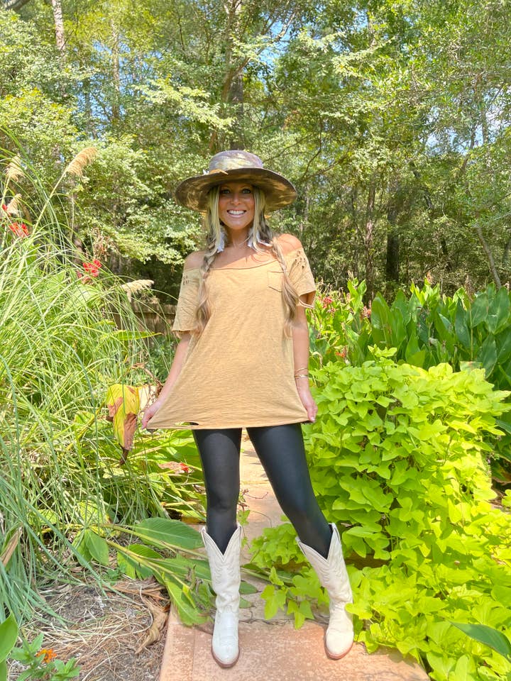 A Rare Bird Shop - Wholesale Tunic - Women's - Mustard Washed Distressed Ripped Shirt