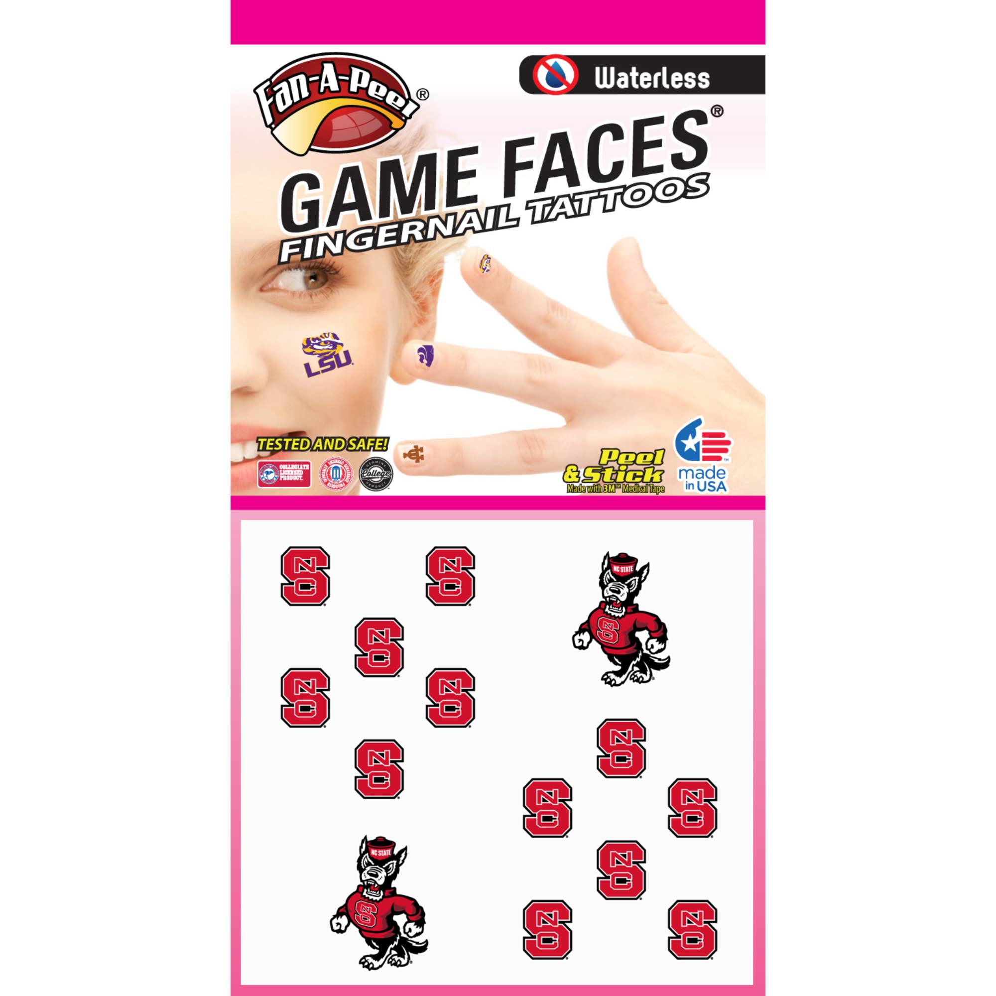 Fanapeel / Gamefaces – wholesale Temporary tattoo – NC STATE Game Faces® Fingernail Temporary Tattoos0