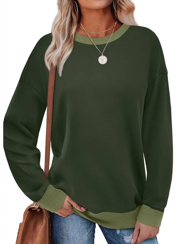 Suhkasana - Wholesale Sweatshirt - Dames - Aanpasbare Colorblock Crewneck Casual Pullover Sweatshirt6