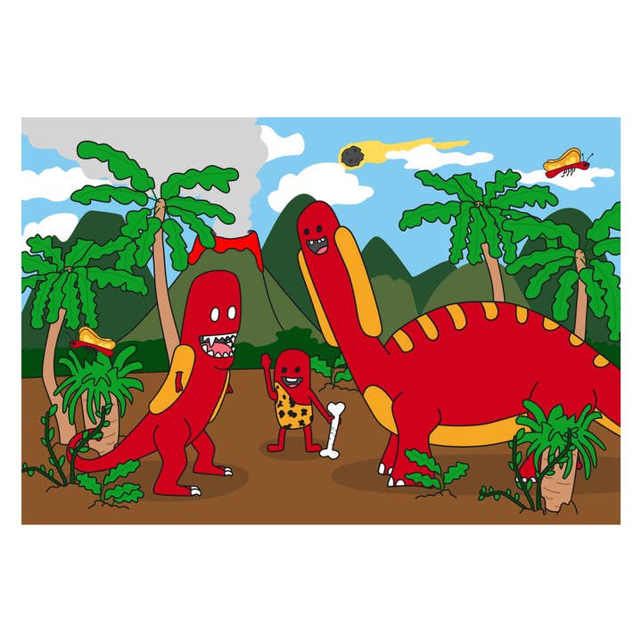 Carte postale - Dinosaures pour la vente par Haha Hot Dogs