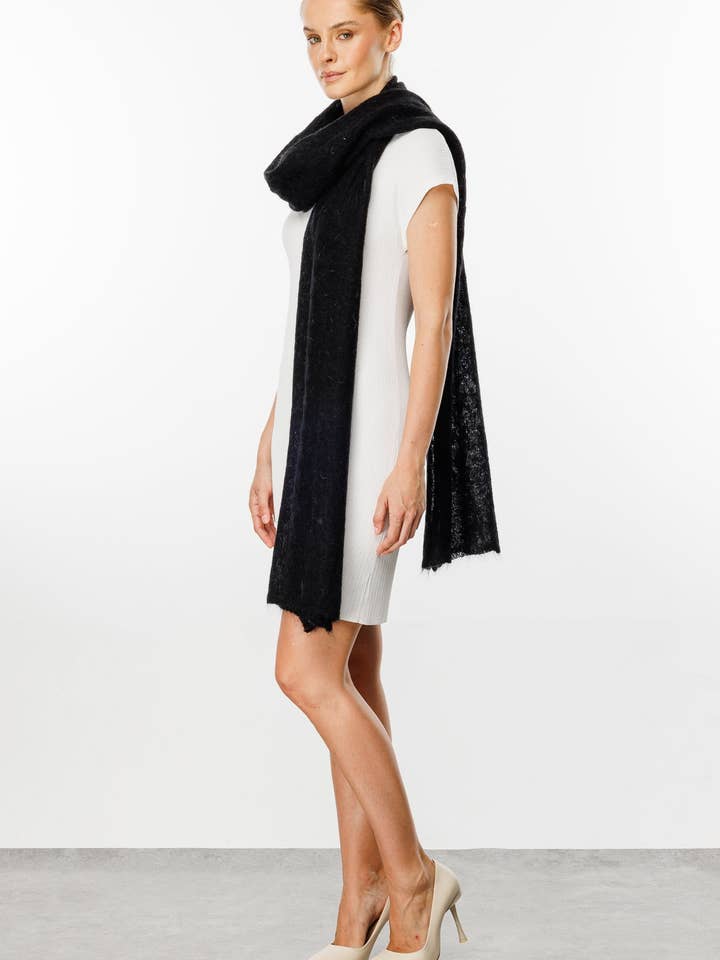 Écharpe en mohair et laine mélangés - Noir pour la vente par Mohair&Angora