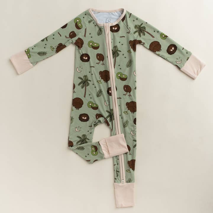Pyjama zippé pour bébé oiseau Kiwi pour la vente par Jungle Jams