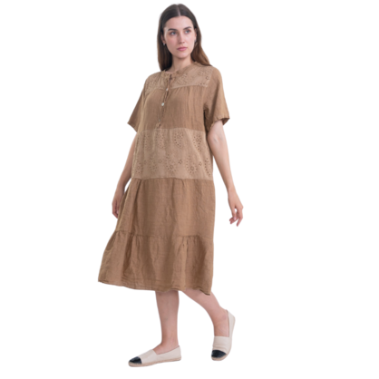 VeraMay - Wholesale Dress - Women's - 6037 Camel Vera May Italian Linen Dress0