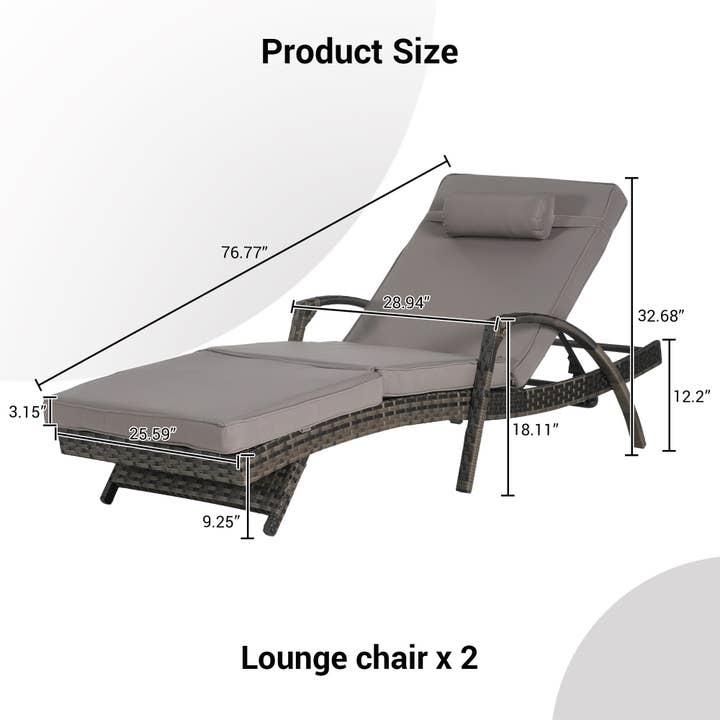 Dark Gray Outdoor Wicker Reclining Chair Set With Cushions for wholesale on Faire