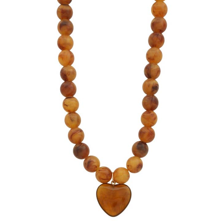 PUFFY HEART BEADED NECKLACE, J 3435 for wholesale by JOIA ACCESSORIES