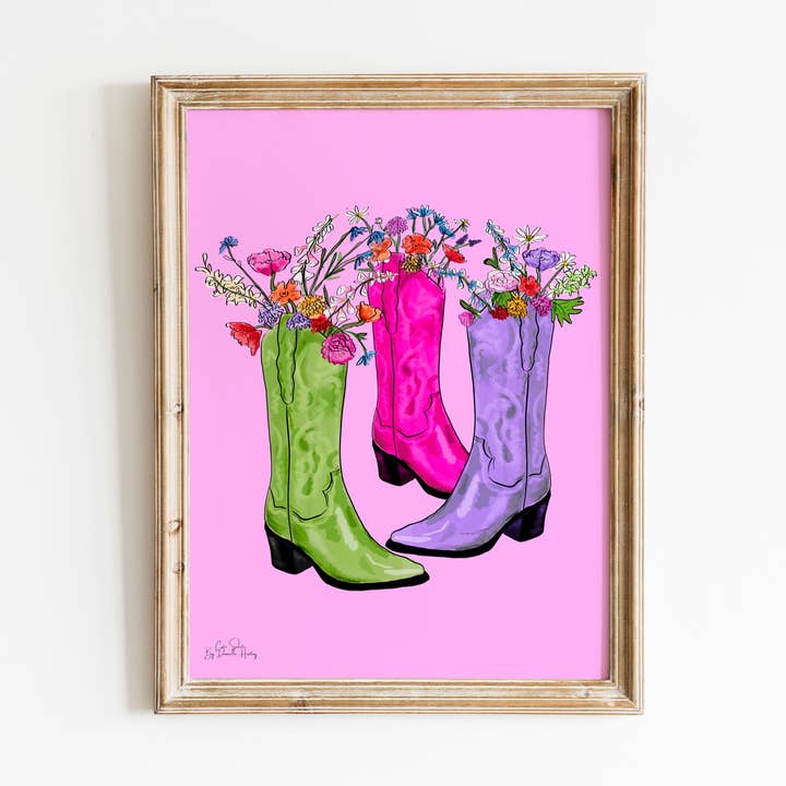 Stampa artistica floreale da parete con stivali da cowboy per la vendita all'ingrosso da parte di Cute Salute
