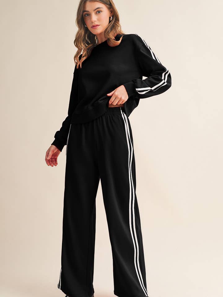 Stripe Cropped Top & Wide Leg Pants 2pcs Set | S-XL for wholesale by Aapparella