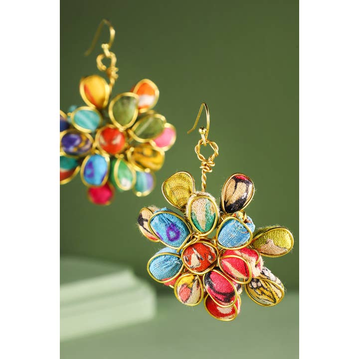 MULTI MUL Handmade Wrapped Beaded Flower Earrings for wholesale on Faire2