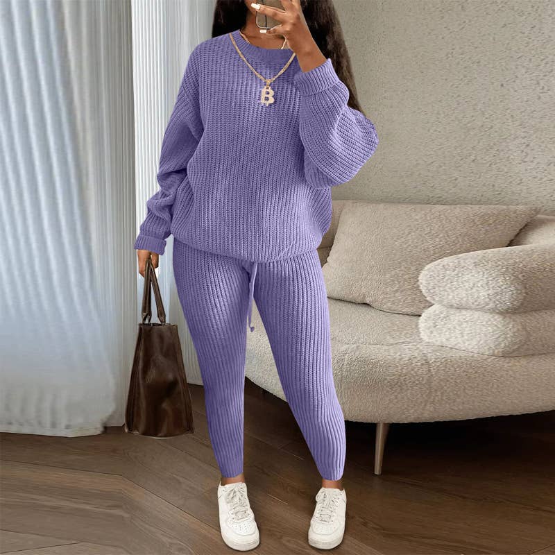 Rosa Clothing - Wholesale Top & Pant Set (NOT Loungewear) - Women's - Fashion Casual Knitted Sweater Trousers Set 12 Colors11