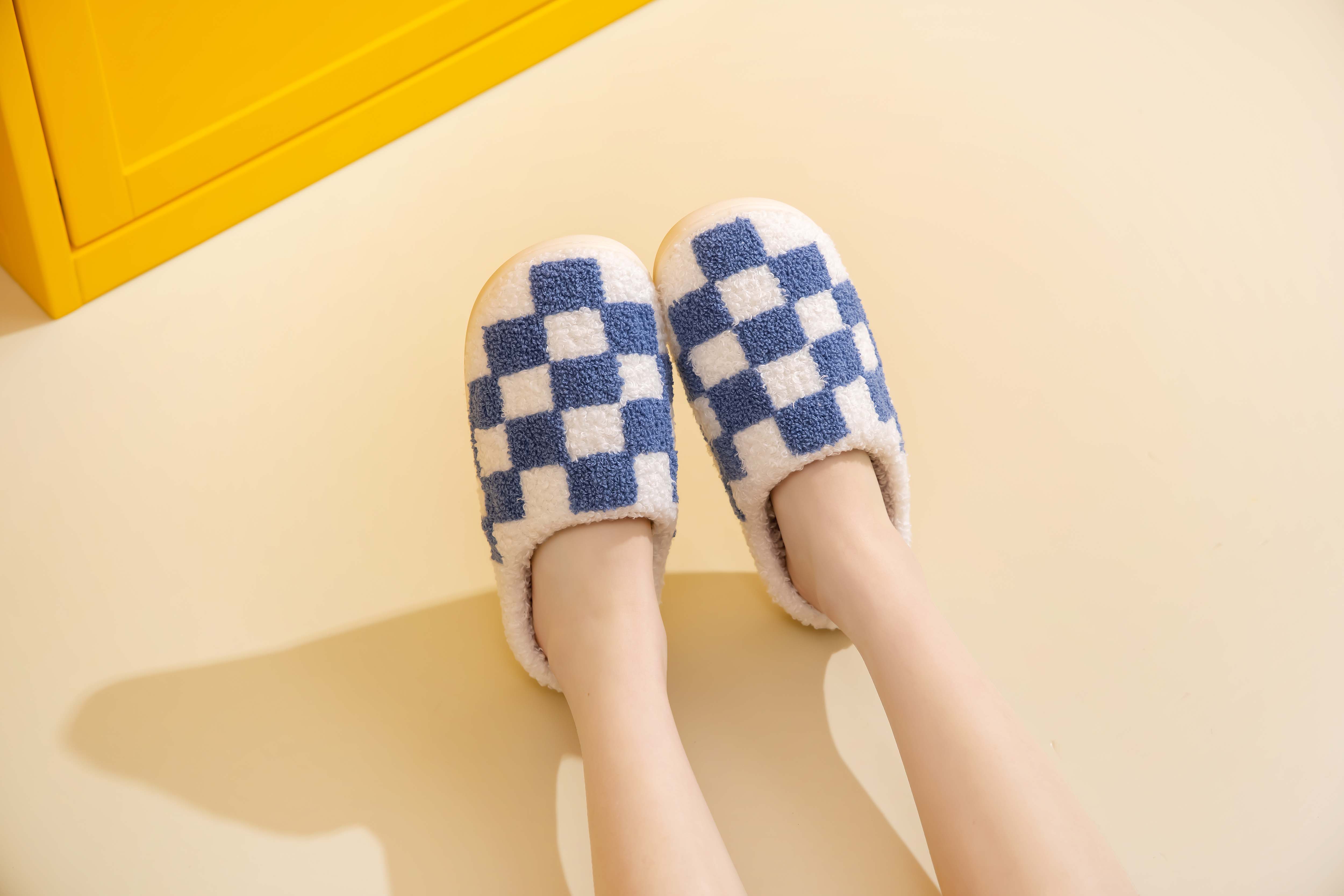 Shop Lev - Wholesale Slippers - Women's - Checker  Illustrated Soft Fluffy Comfy Warm House Slipper0