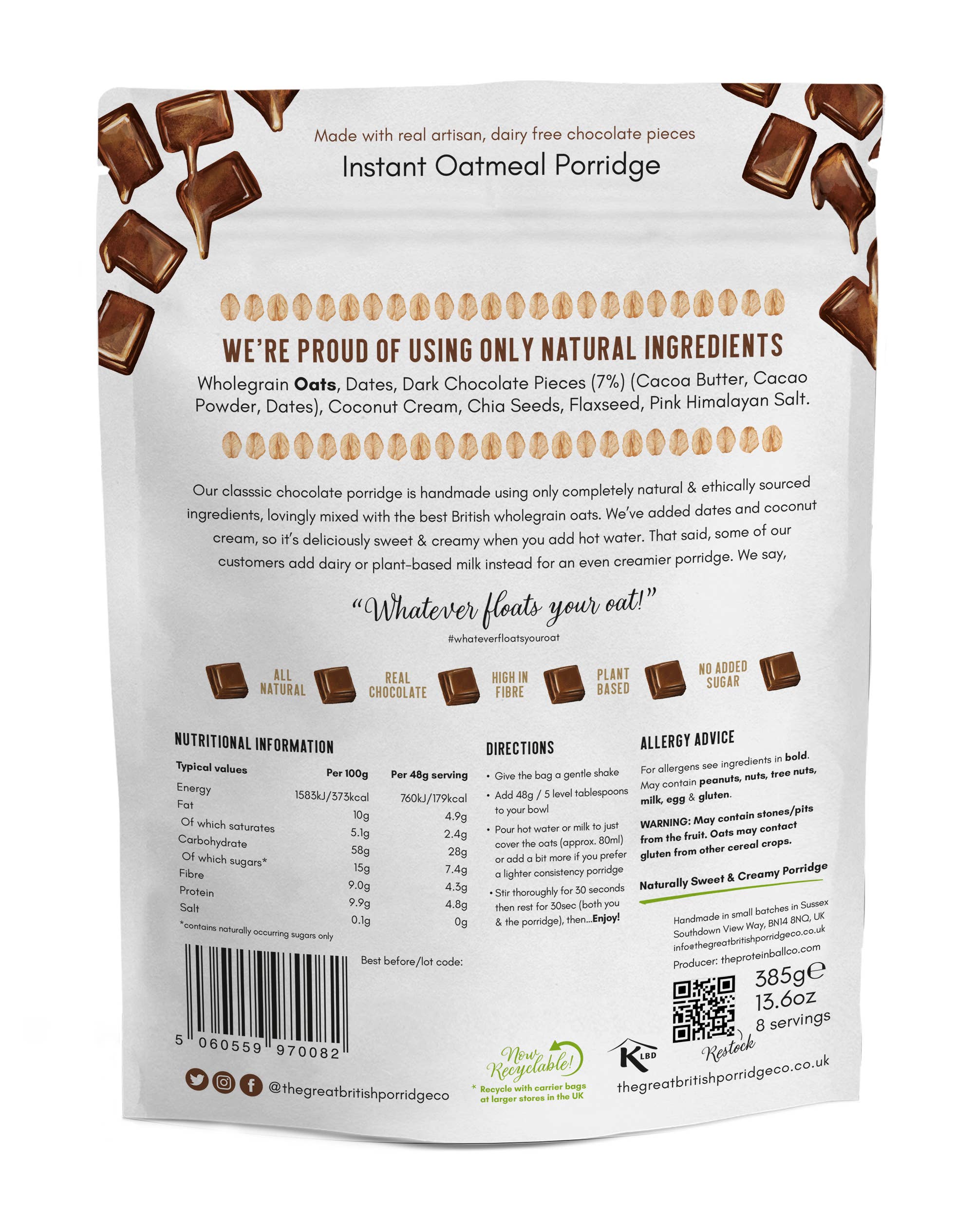 The Protein Ball Co – wholesale Breakfast cereal – Classic Chocolate 385g Bag x 41