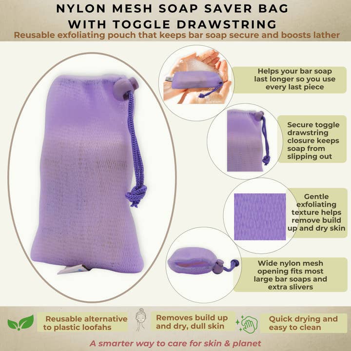 Beauty Blisss - Wholesale Soap Pouch/Sack/Bag - Nylon Mesh Soap Saver Bags with Toggle, 5 and 10 Pack Sets2