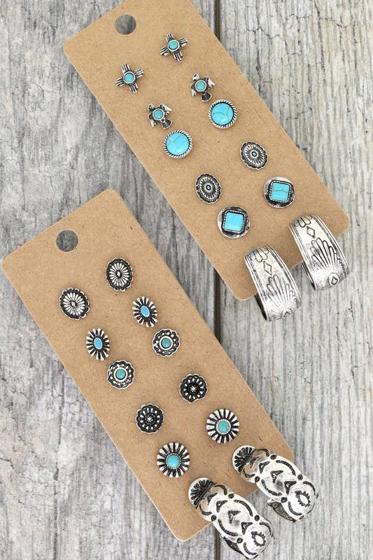 anbfashion - Vente Parures de bijoux - ENSEMBLE DE 6 PAIRES DE BOUCLES D'OREILLES CRÉOLES WESTERN ASSORTIES E10083_E100843