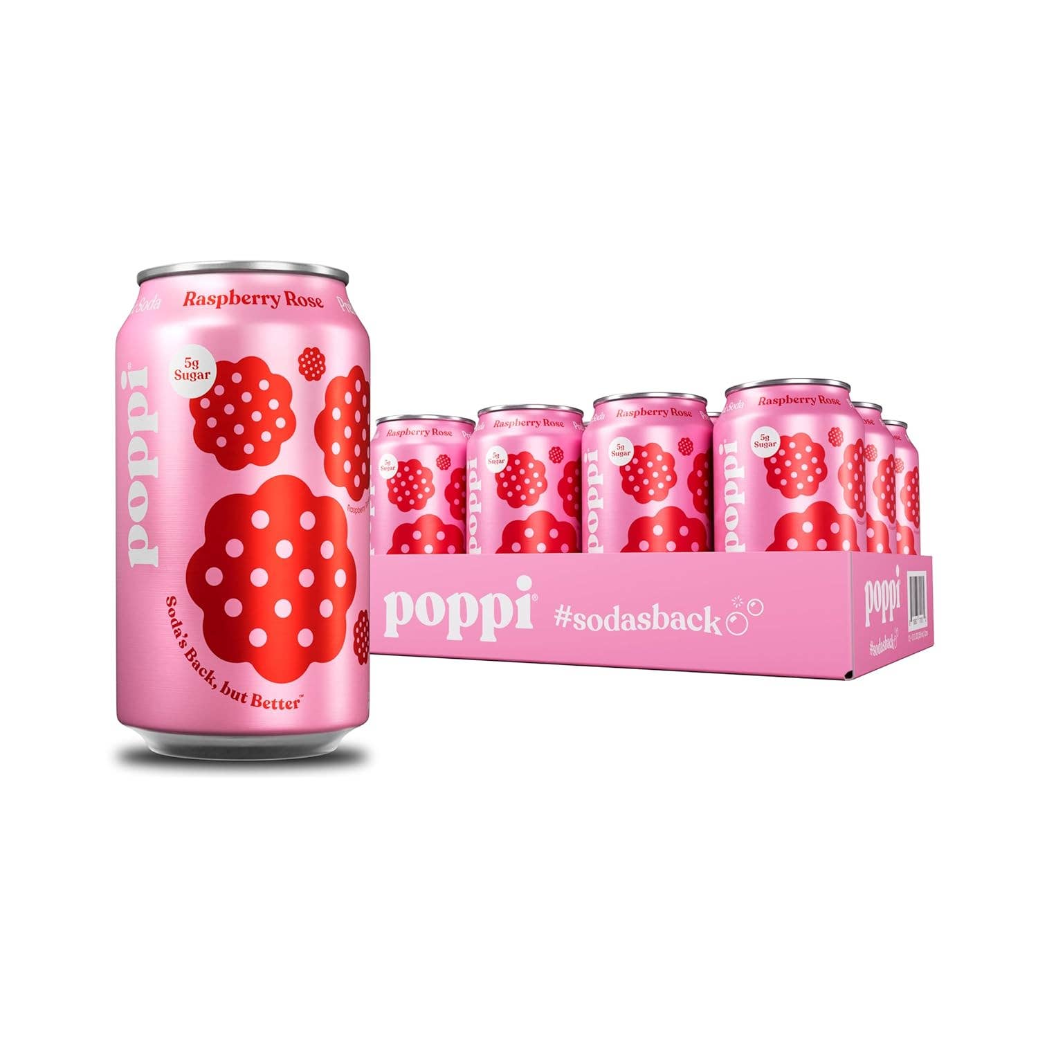 EcoQuality - Wholesale Soda/Carbonated Drink - 12oz Poppi Raspberry Rose Prebiotic Soda Refreshing Drink Pack of 12
