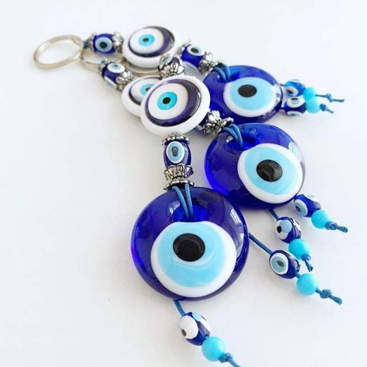 Evileyefavor – Engroshandel Nøglering - Dame – Evil Eye nøglering, blåt glas onde øjne, græsk onde øje nøglering