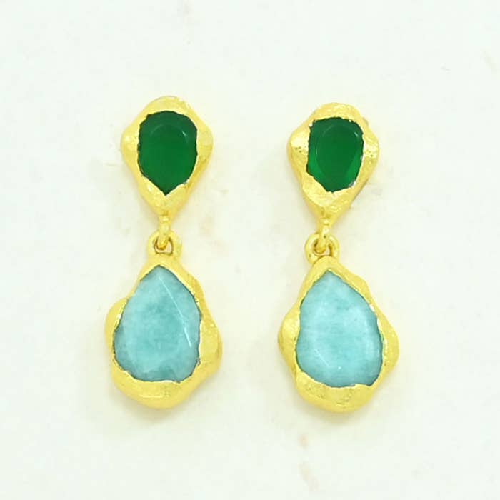 Orecchino Aveline Placcato Oro - Amazzonite e Onice Verde per la vendita all'ingrosso da parte di Schmuckoo Berlin