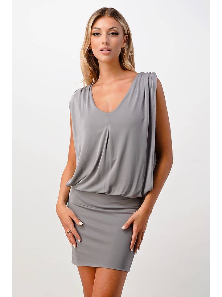 GREY Double Layered Banded Bottom Mini Dress for wholesale on Faire3
