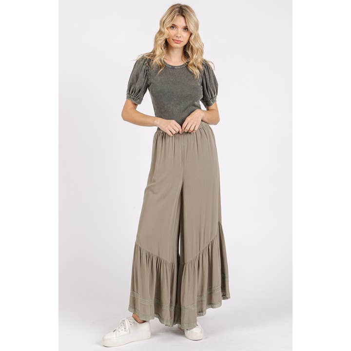 mittoshop - Wholesale Pants - Women's - LACE RUFFLE TIER ASYMMETRIC HEM WIDE LEG PANTS