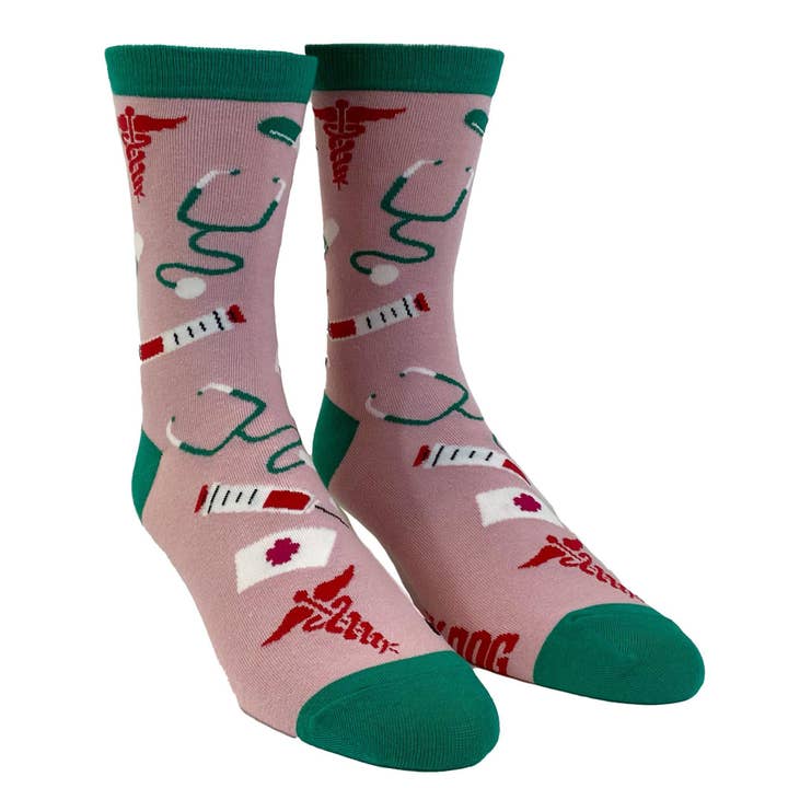 Pink Womens Nurse Socks Cute Saying Gift for Nursing Sock Design for wholesale on Faire
