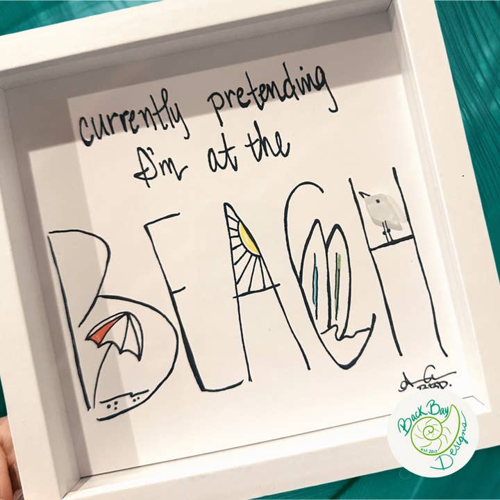 Pretending I'm At The Beach MINI - Sea Glass Art - 6x6 Framed for wholesale by Back Bay Designs