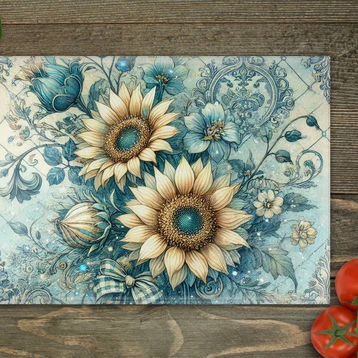 Slidt Blå Solsikker Glas Skærebræt for engroshandel hos Beautiful Creations by Laney