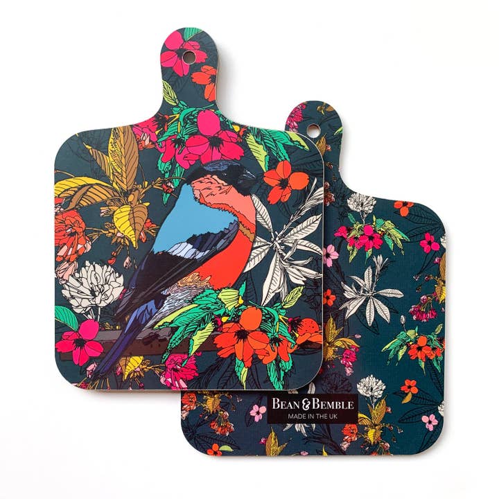 Cheese Board Double Sided Melamine Mini British Garden Birds Bullfinch for wholesale by Bean and Bemble