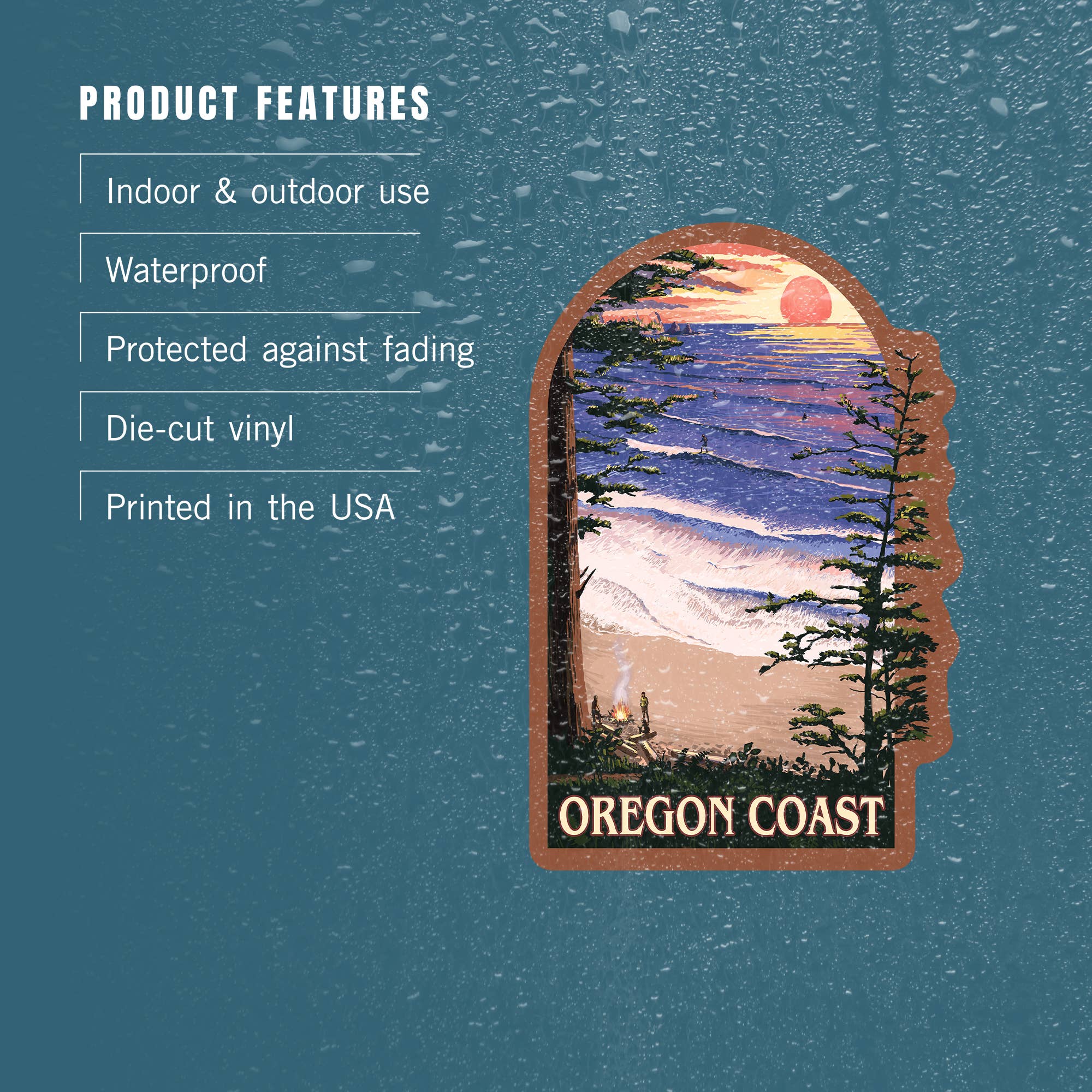 Lantern Press - Vente Autocollant - STICKER Oregon Coast, Sunset Surfers3