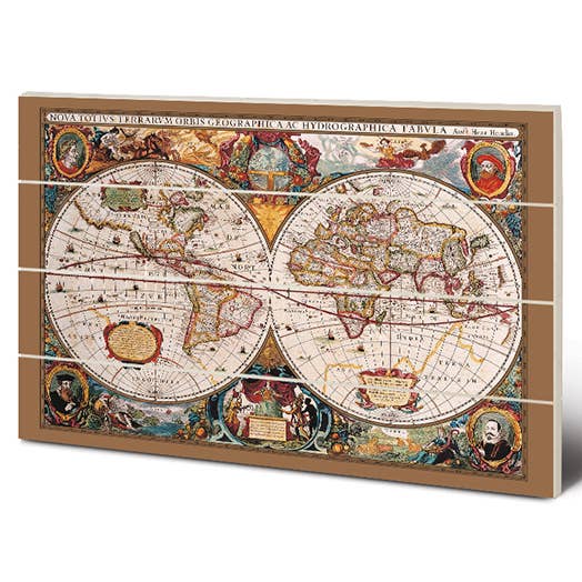 Decorazione murale in legno con mappa del mondo del XVII secolo per la vendita all'ingrosso da parte di The Art Group