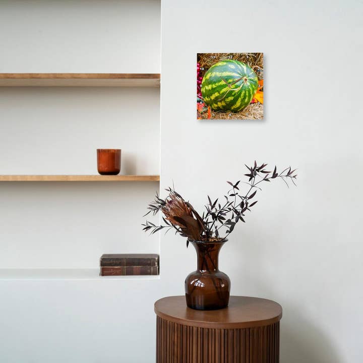 3dRose - Wholesale Wall Clock - 3dRose, Green fresh watermelon on hay, Wall Clock6