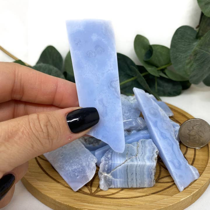 The Crystal Tabby - Wholesale Spiritual stone/crystal - Blue Lace Agate Slice Tumble 1/2 lb bag- 1bag2