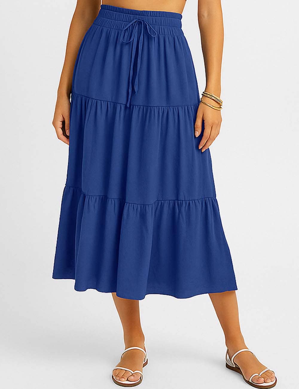 Sweetkama - Wholesale Skirt - Women's - Ladies Boho Elastic Waist Ruched Drawstring Skirt36