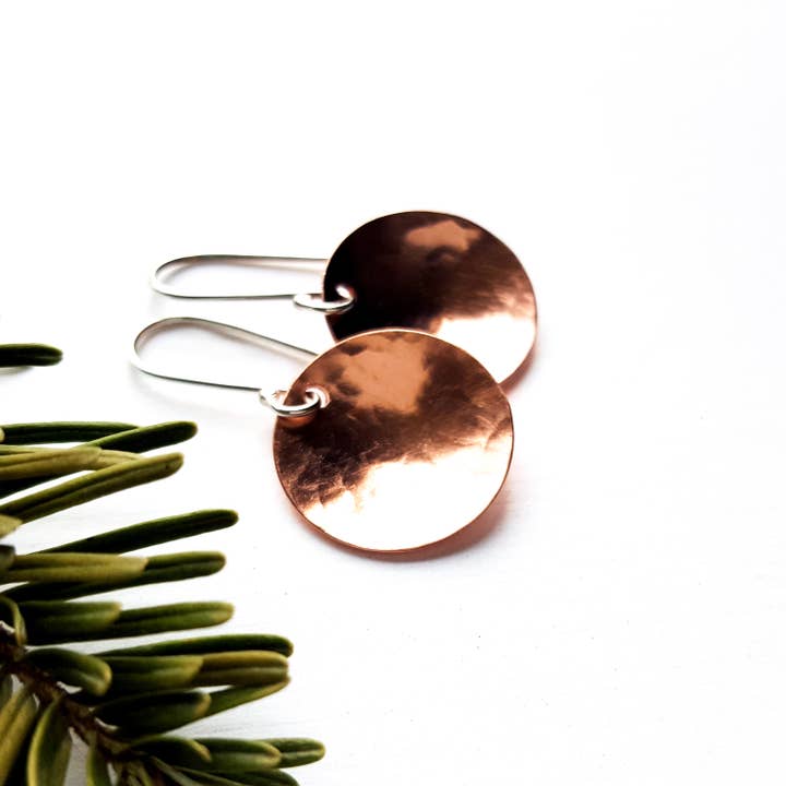 Hammered Copper Concave Circle Disc Earrings - Pool for wholesale by Andewyn Moon