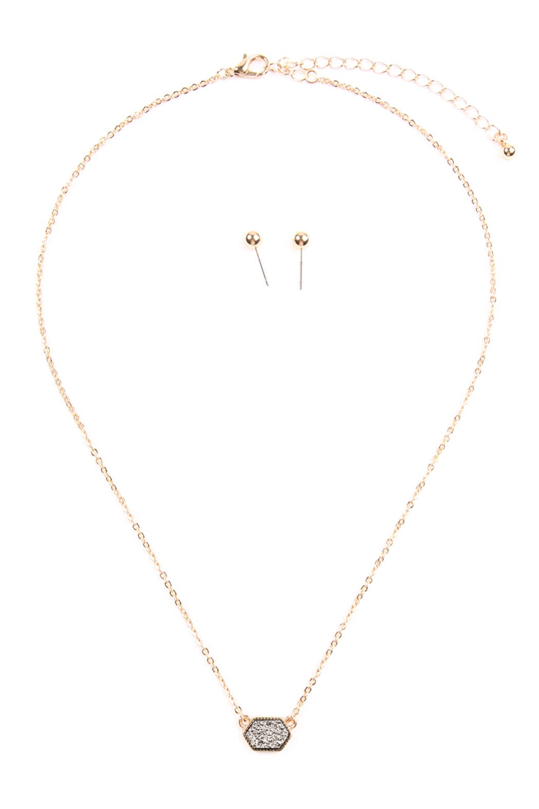 MYS Wholesale Inc - Wholesale Jewelry Set - Druzy Hexagon Pendant Necklace Earring Set43