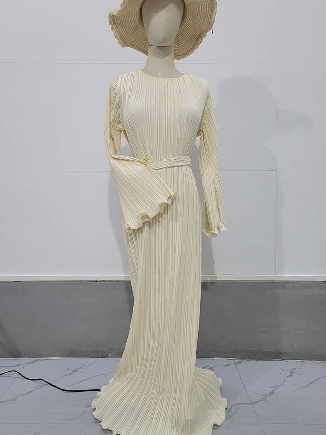 UNISHE - Wholesale Dress - Women's - Textured Long Flare Sleeves Maxi Dress ZK1630
