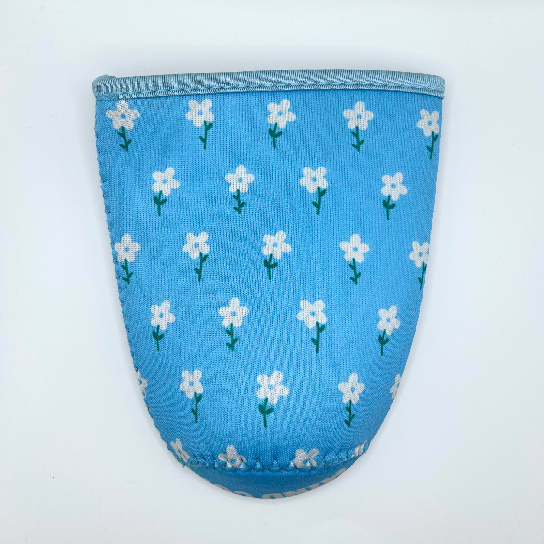 Sun and Mind Co. - Wholesale Drink Huggers & Koozies - Blue and White Flower Field Iced Coffee Drink Sleeve2