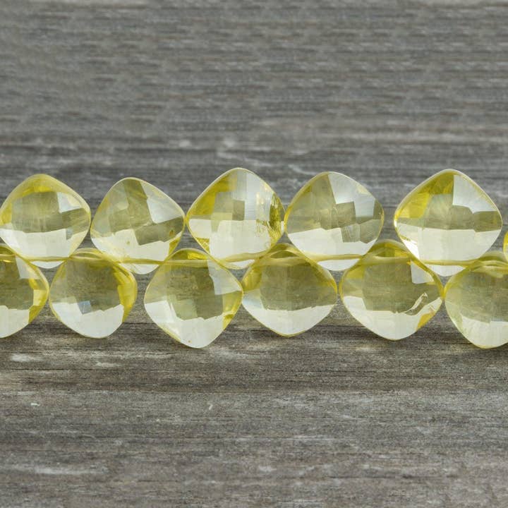Coussins facettés en quartz citron 8 pouces 35 perles pour la vente par The Bead Traders