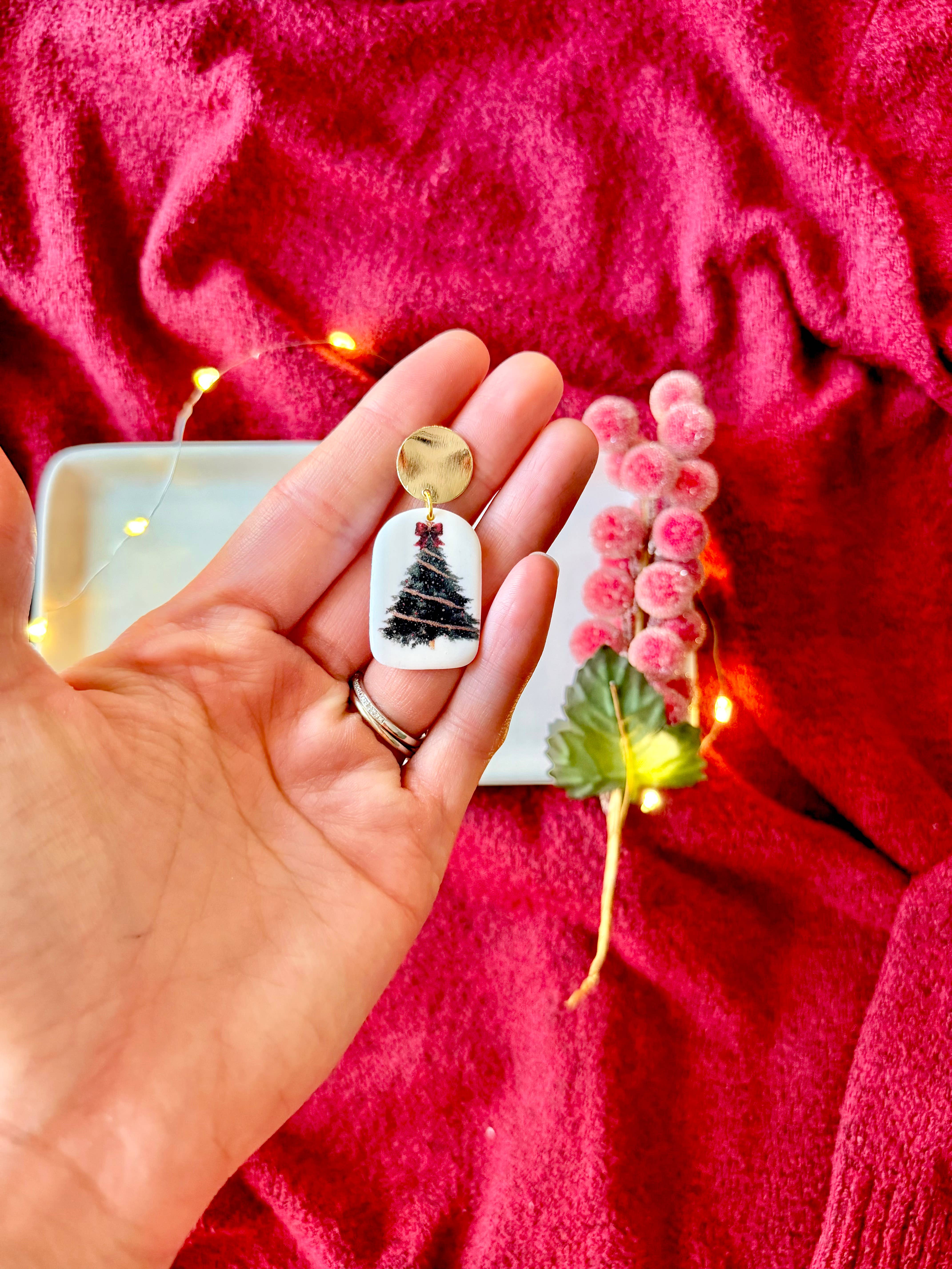 SeizeTheClayJewelry - Vendita all'ingrosso Orecchini pendenti - Orecchini pendenti ad albero, orecchini ad albero di Natale6