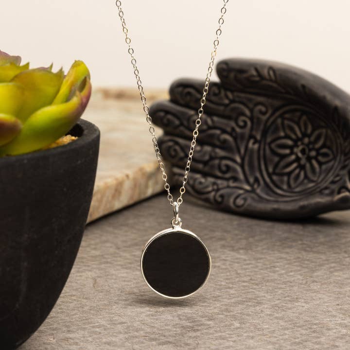Black Obsidian Necklace in 925 Sterling Silver Cable Chain for wholesale by Soul & Little Rose