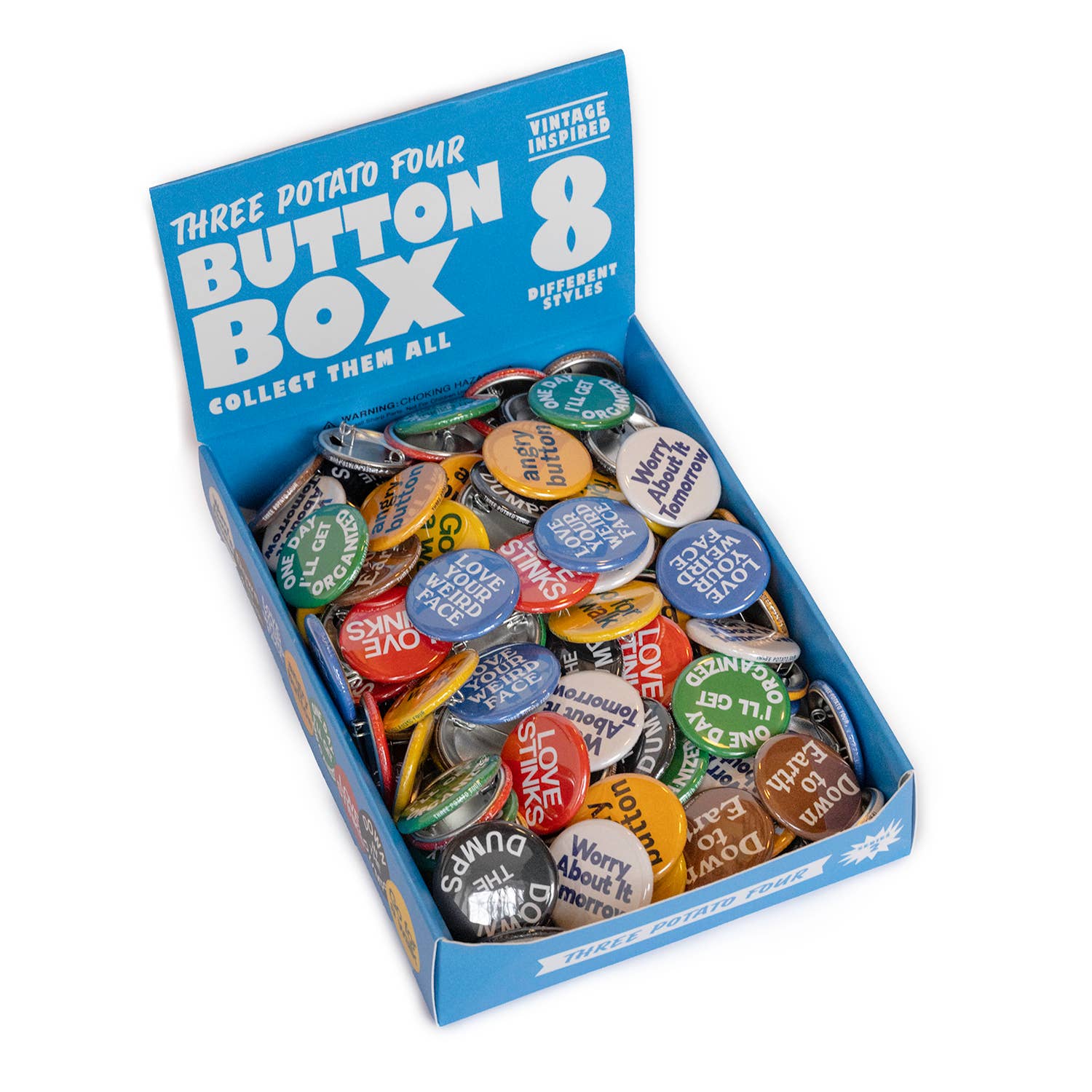 Three Potato Four - Wholesale Lapel Pin/Button - Three Potato Four Button Box - Series 22