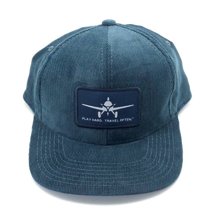 Aviate Brand - Wholesale Flat Brim Cap - Unisex - Corduroy Navy Patch Hat0