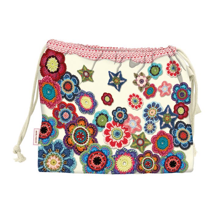 Crochet Motifs Drawstring Bag for wholesale by Emma Ball Ltd