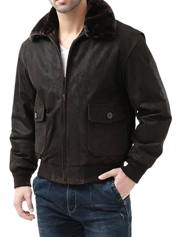 Landing Leathers, giubbotto bomber da volo da uomo, modello G-1, in pelle invecchiata, colore blu marino per la vendita all'ingrosso da parte di Landing Leathers